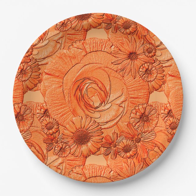 Assiettes En Carton Fleurs en relief - PLAQUES Orange-PAPIER (Devant)