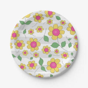 Assiettes En Carton Fleurs enfants rose jaune heureux Doodles de print