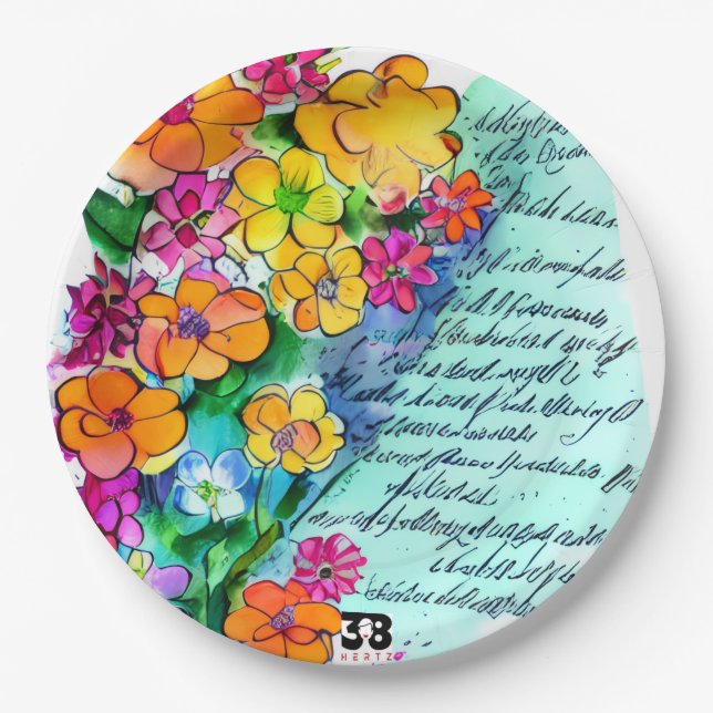 Assiettes En Carton Fleurs et Lettres (Devant)
