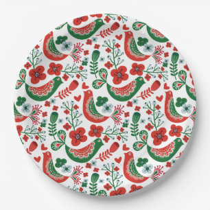 Assiettes En Carton Fleurs et oiseaux scandinaves du motif W de Noël