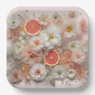 Assiettes En Carton Fleurs et pamplemousses Abstraites