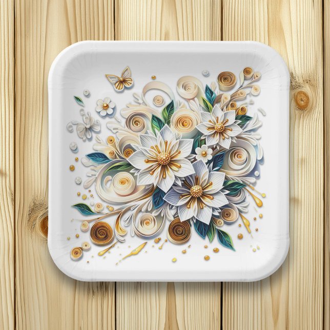 Assiettes En Carton Fleurs et papillons en quilling de papier (Créateur téléchargé)