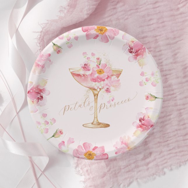 Assiettes En Carton Fleurs et Prosecco Réception de Mariage Florale (Créateur téléchargé)