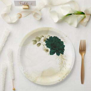 Assiettes En Carton fleurs Extraordinaires en ivoire vert émeraude