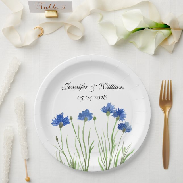 Assiettes En Carton Fleurs Fleurs sauvages de Cornflowers Mariage d'aq (Mariage)