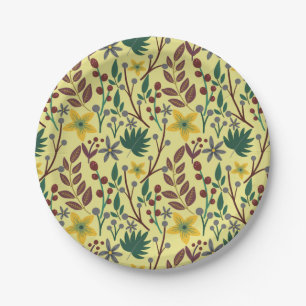 Assiettes En Carton Fleurs florales sans coutures motifs, feuilles, br