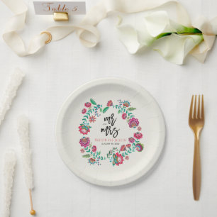 Assiettes En Carton fleurs folk joyeux mariage multicolore