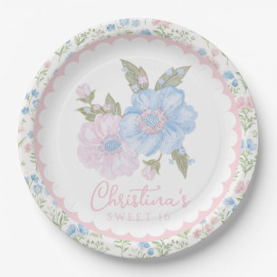 Assiettes En Carton Fleurs grandmillénaires bleues et roses pour un Sw