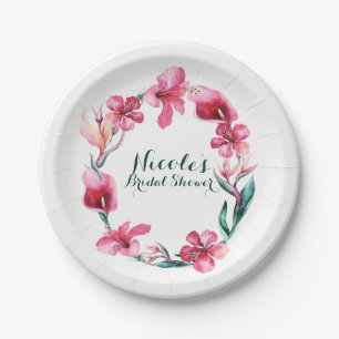 Assiettes En Carton Fleurs Hawaïennes Tropicales Élégante Fête de Mari