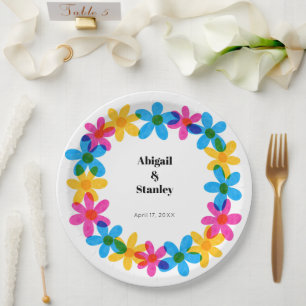 Assiettes En Carton Fleurs hippies brillantes et audacieuses Mariage d
