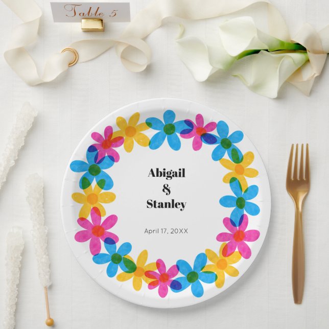 Assiettes En Carton Fleurs hippies brillantes et audacieuses Mariage d (Mariage)