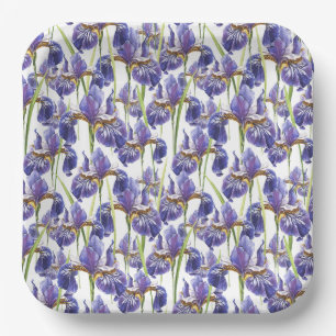 Assiettes En Carton Fleurs Iris Violettes