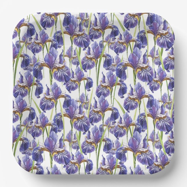 Assiettes En Carton Fleurs Iris Violettes (Recto)