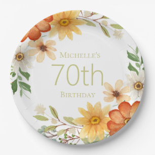 Assiettes En Carton Fleurs Jaunes et Blanches Rouille Joli 70e Anniver