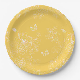 Assiettes En Carton Fleurs Jaunes Motif, Floral, Minimaliste