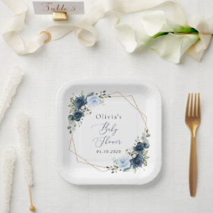 Assiettes En Carton Fleurs marines, Fleurs bleues, Verdure, Baby showe