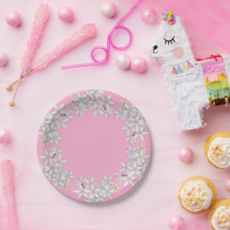 Assiettes En Carton Fleurs miniatures roses,