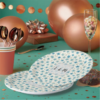 Assiettes En Carton Fleurs minuscules bleues modernes