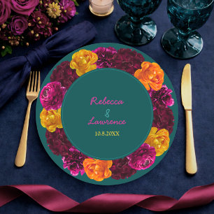 Assiettes En Carton Fleurs modernes rose vert jaune