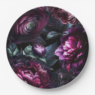 Assiettes En Carton Fleurs noires enchantées florales audacieuses et l