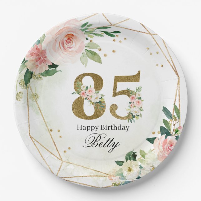 Assiettes En Carton Fleurs & Or Personnalisé 85e Cadeau (Devant)