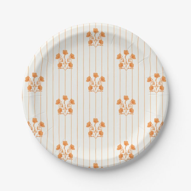 Assiettes En Carton Fleurs orange vintages (Devant)
