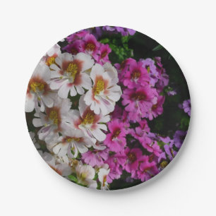 Assiettes En Carton Fleurs Papillon Blanc Rose et Violet
