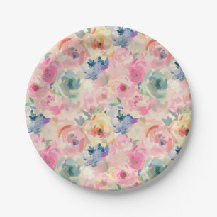 Assiettes En Carton Fleurs Pastel Abstraites colorées Motif Floral