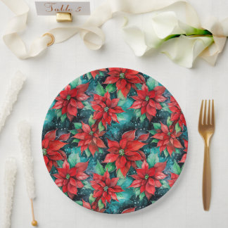 Assiettes En Carton Fleurs Poinsettia Classique Noël Floral