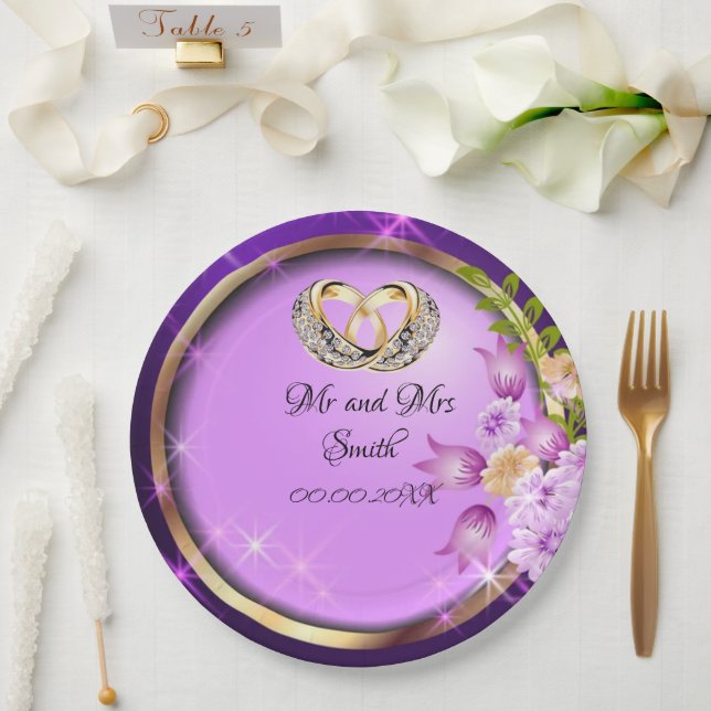 Assiettes En Carton Fleurs pourpres Parkle Personnalisable Mariage (Mariage)