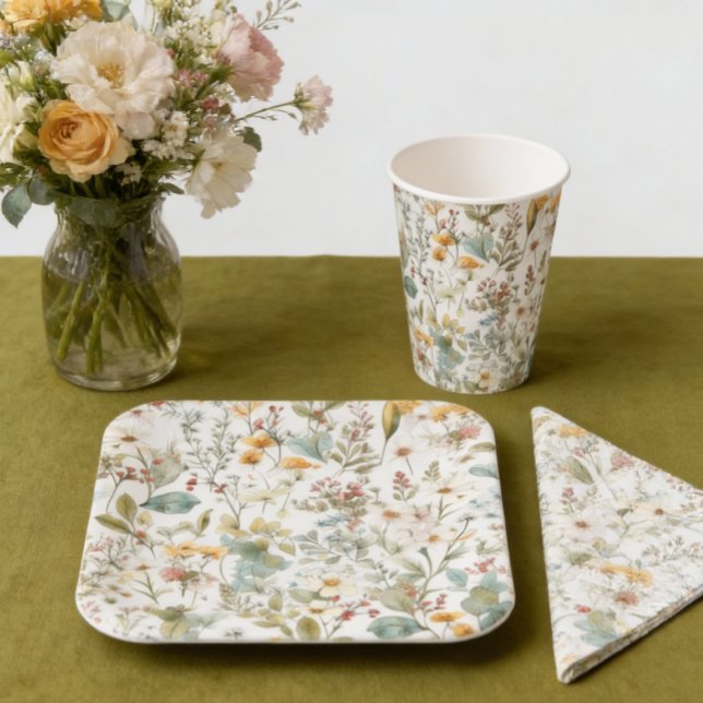 Assiettes En Carton Fleurs pressées Aquarelle Florale (Créateur téléchargé)