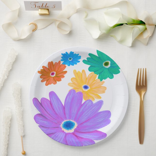 Assiettes En Carton Fleurs printanières  (Mariage)