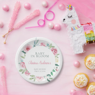 Assiettes En Carton Fleurs printanières Baby shower fille Cercle rose
