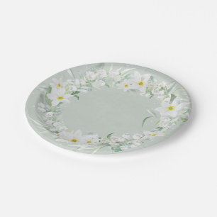 Assiettes En Carton Fleurs printanières dans une couronne florale blan