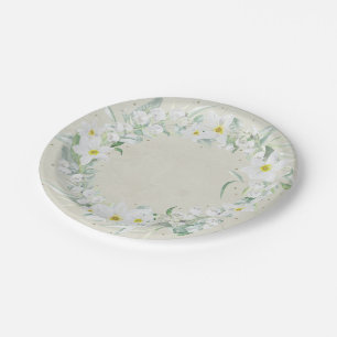 Assiettes En Carton Fleurs printanières dans une couronne florale blan
