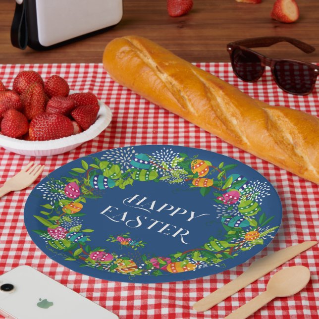 Assiettes En Carton Fleurs printanières et oeufs de Pâques Courbe colo (Pique-nique)