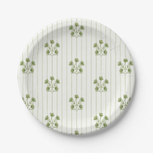 Assiettes En Carton Fleurs rayées vert vintage brillant