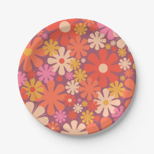 Assiettes En Carton Fleurs rétro 60s les années 70 esthétique motif fl