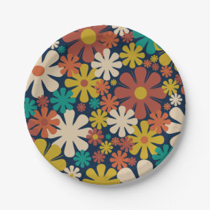 Assiettes En Carton Fleurs rétro 60s les années 70 esthétique motif fl