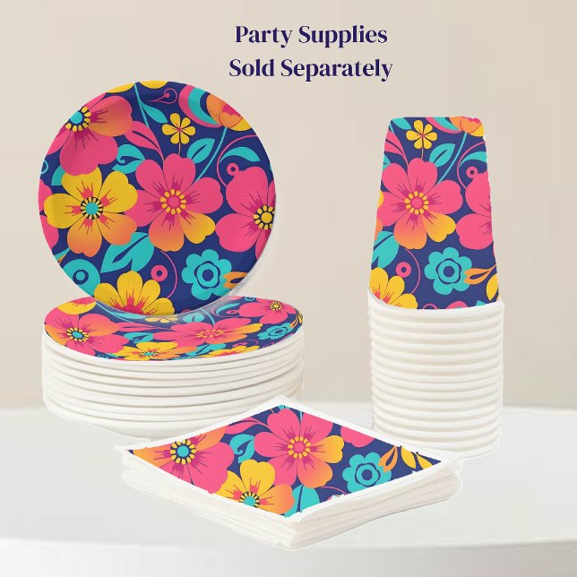 Assiettes En Carton Fleurs rétro brillantes et audacieuses - style Dop (Bright and Bold Retro Flowers-Dopamine Style Party supplies paper plate, napkins, and cups)