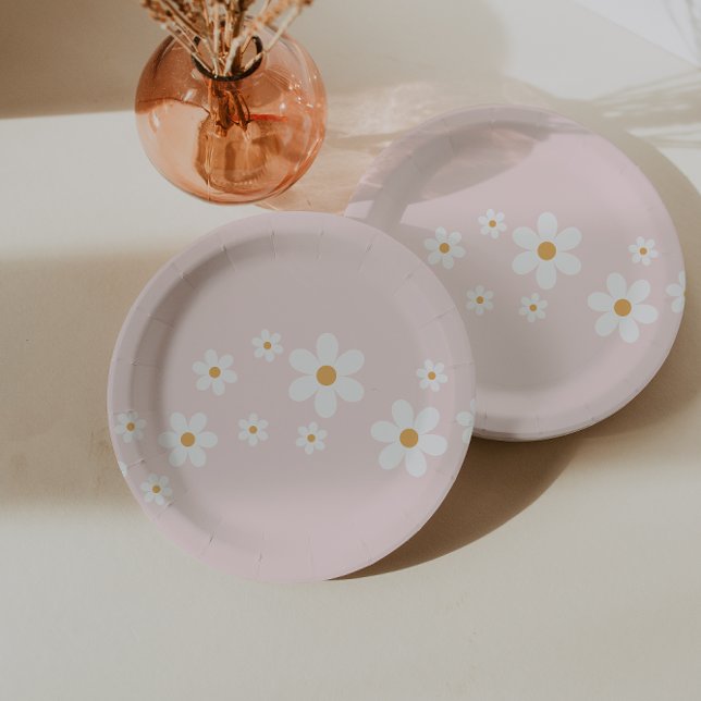 Assiettes En Carton Fleurs Rétro Daisy Rose Clair (Créateur téléchargé)