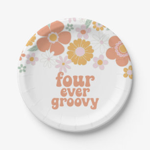 Assiettes En Carton Fleurs Rétro Florales quatre ans pour toujours gro