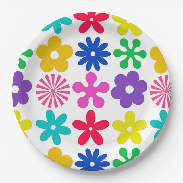 Assiettes En Carton FLEURS RÉTRO super (Devant)