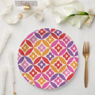Assiettes En Carton Fleurs Rétro sur motif de cercles du milieu du siè