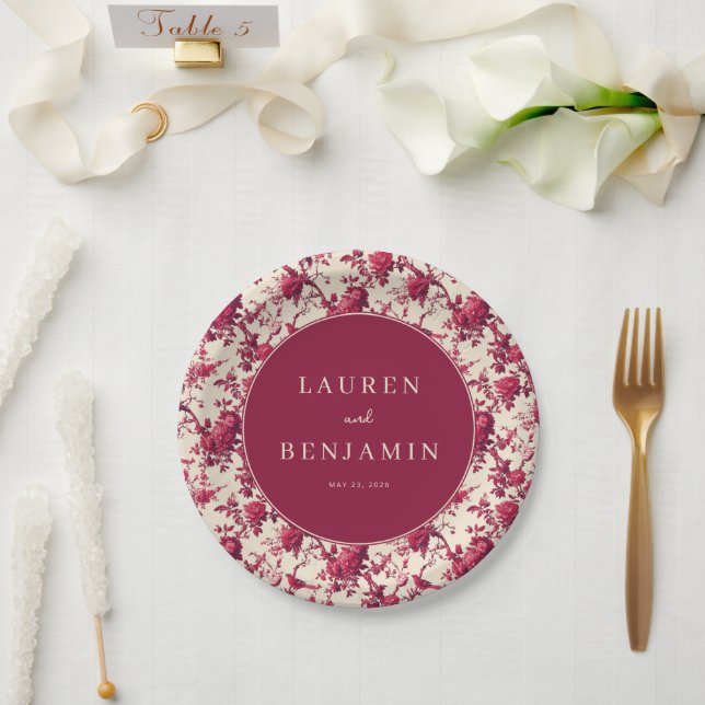 Assiettes En Carton Fleurs Romantiques Marron (Mariage)