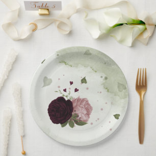 Assiettes En Carton fleurs rose et cabernet verdure