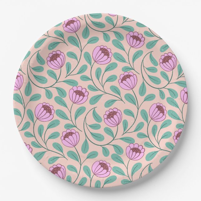 Assiettes En Carton Fleurs roses (Devant)