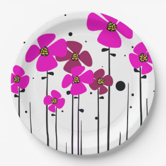 Assiettes En Carton Fleurs roses