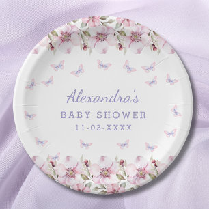 Assiettes En Carton Fleurs roses Baby shower à papillon lunaire