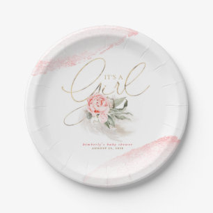 Assiettes En Carton Fleurs roses C'est une fille mignonne Baby shower